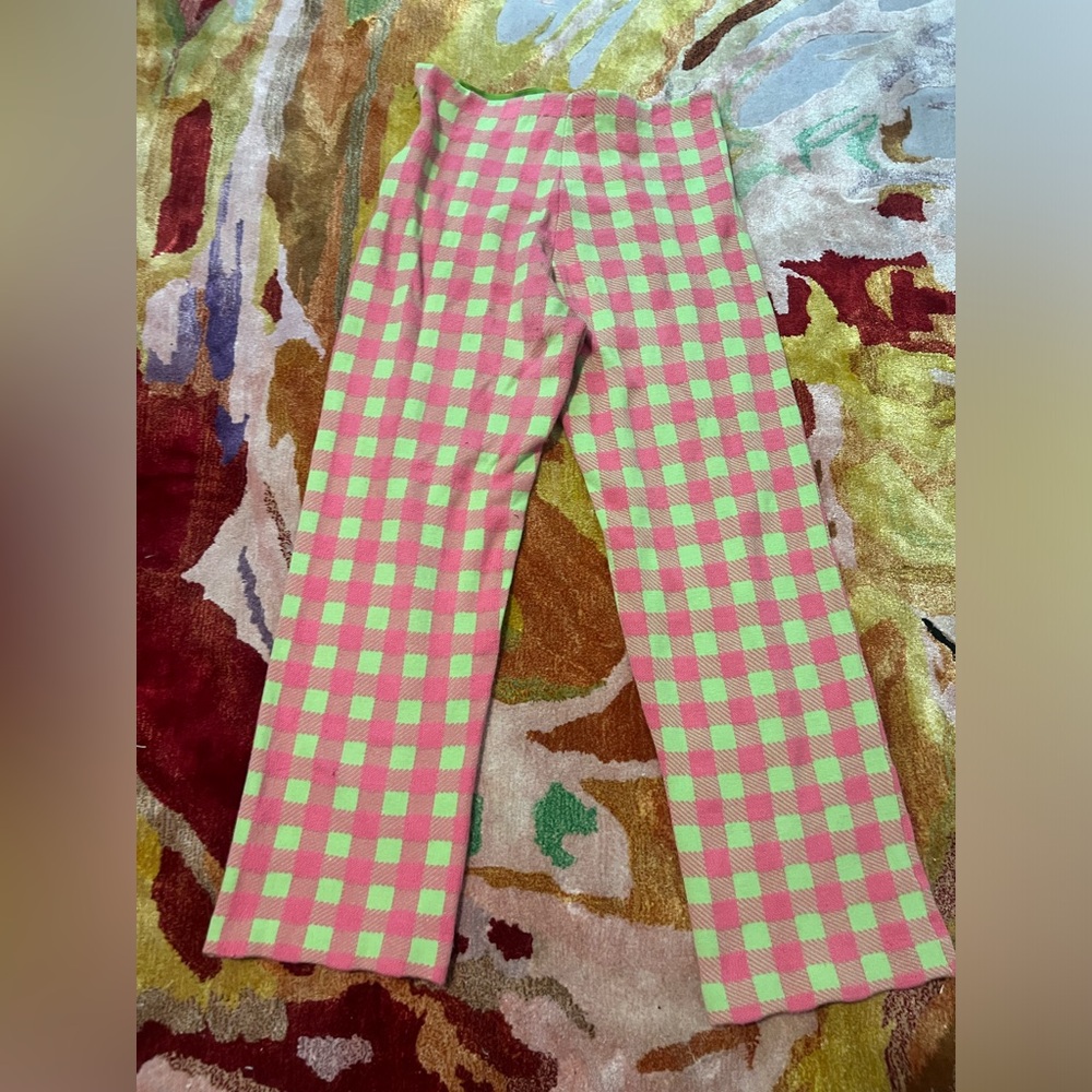STAUD Pink and Lime Checkered Capris